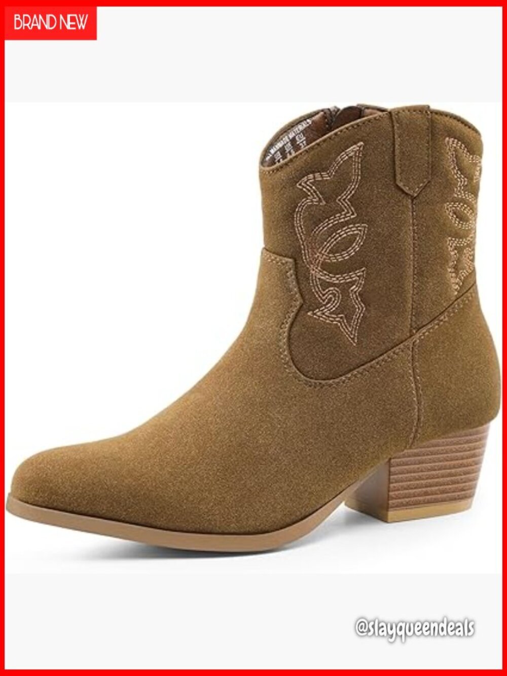 Western Ankle Booties Chunky Heel Pointed Toe Embroidered Cowgirl Boots